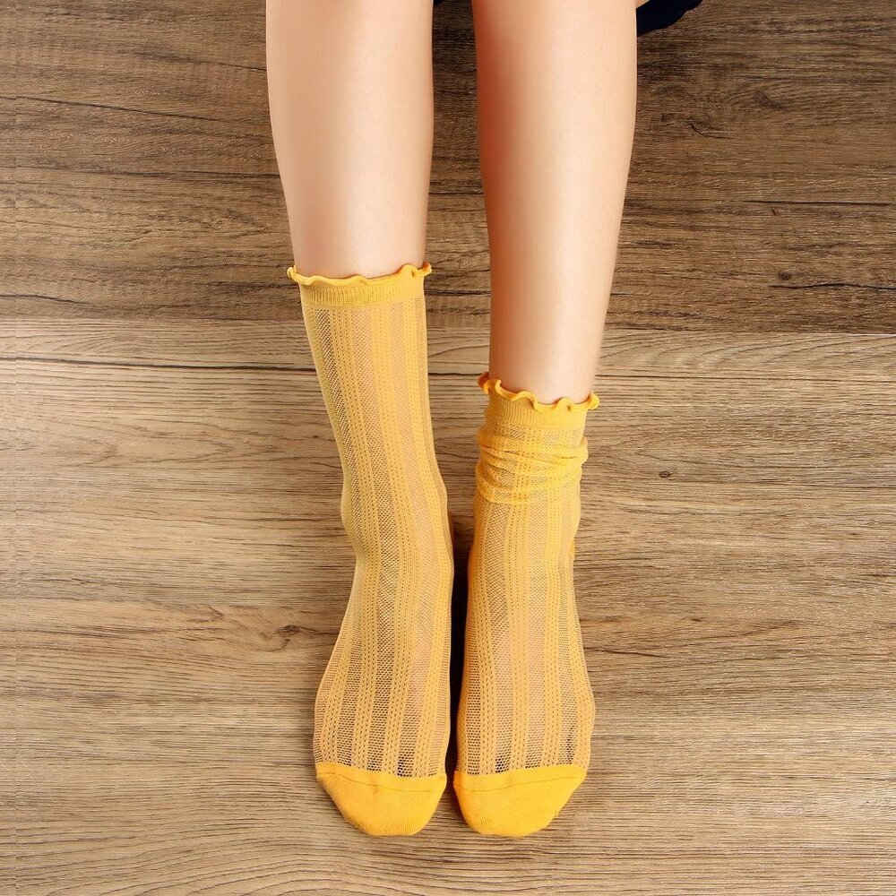 Womens Socks, Ruffle Turn-Cuff Casual Ankle Socks Breathable Cool Knit Cotton Le - Picture 3 of 7